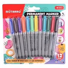 Motarro 12 Pc Permanent Marker(Black and Ash)