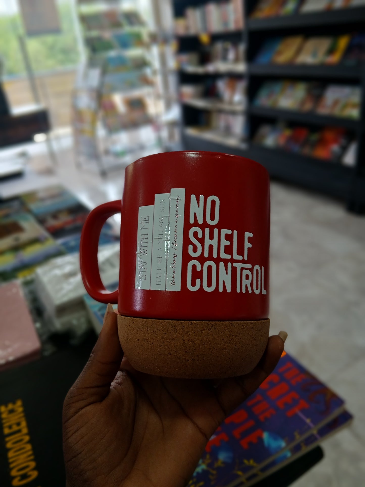 Cork Mugs (With 'No Shelf Control' Inscription)