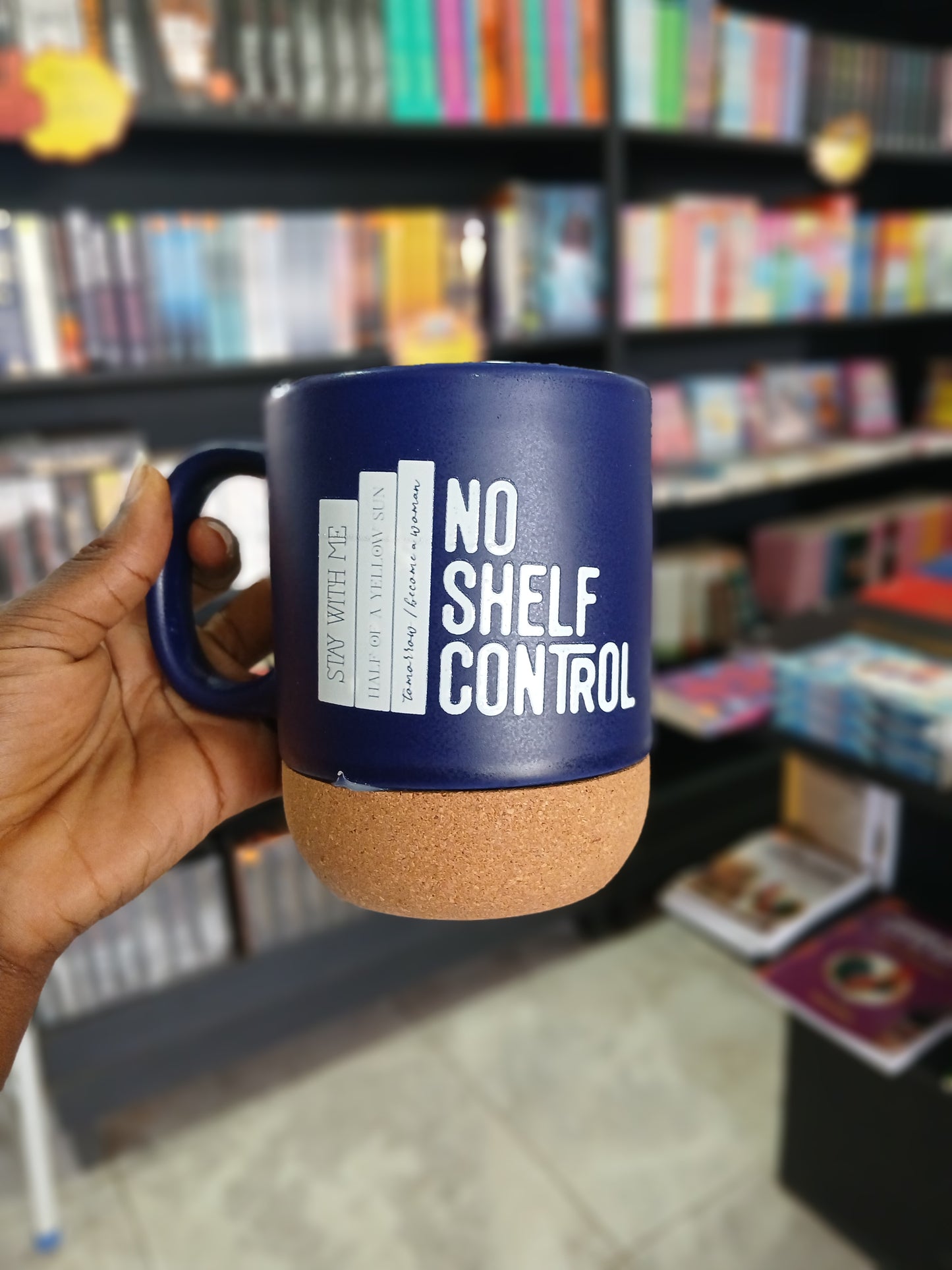 Cork Mugs (With 'No Shelf Control' Inscription)